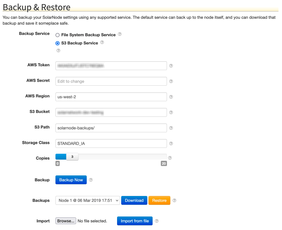 SolarNode S3 backup settings form